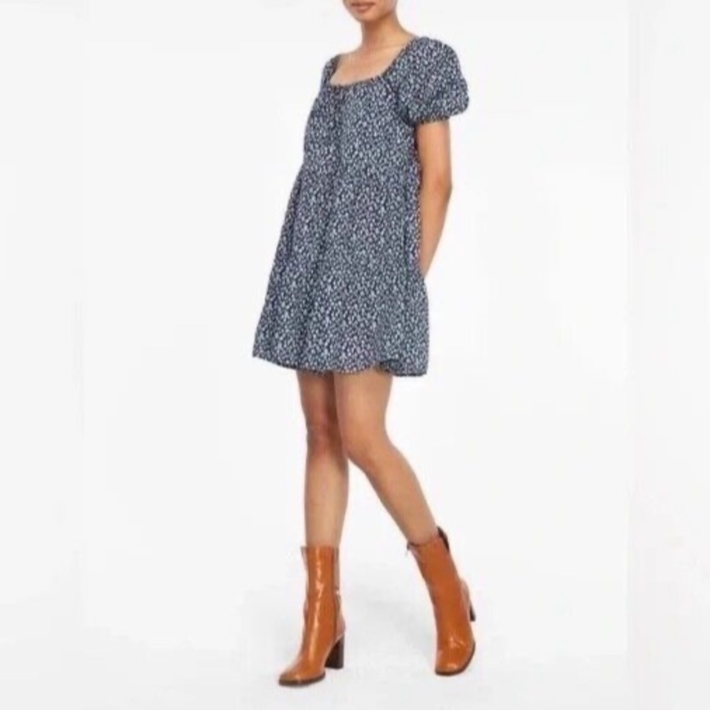 LACAUSA x Anthropologie Playa Mini Babydoll Dress Blue Magic Mushroom Size S